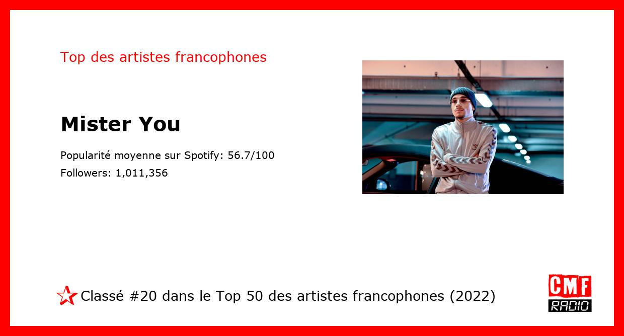 Mister You top artiste francophone